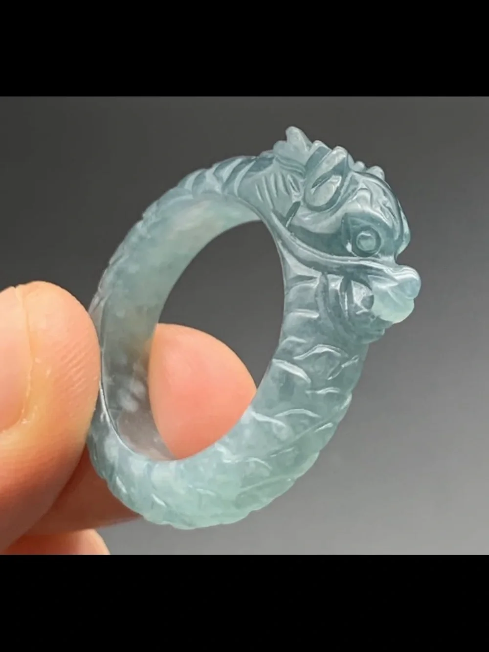 Certificate Jadeite jade Green Protection wealth Dragon Ring Size9